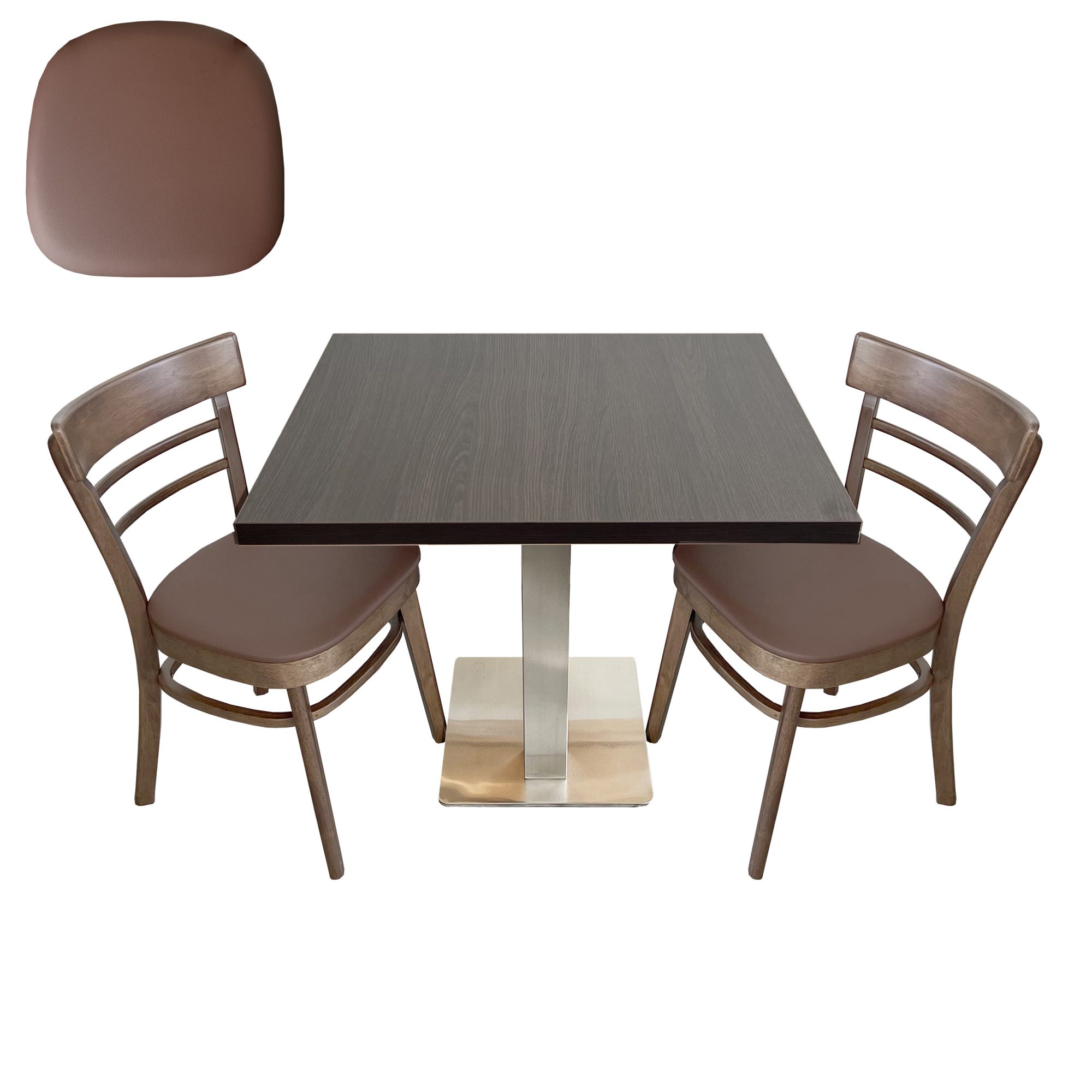 1+2 meubelset 60x60cm tafel Milano stoel Emma Cocoa rood kunstleer