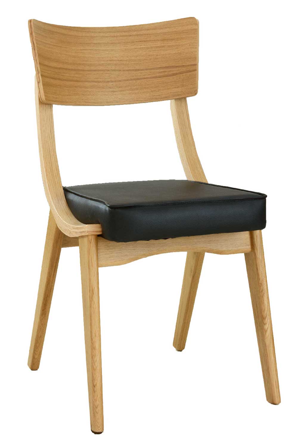 Restaurant bistrostoel massief hout Karabag beige bekleding zitting kunstleer zwart