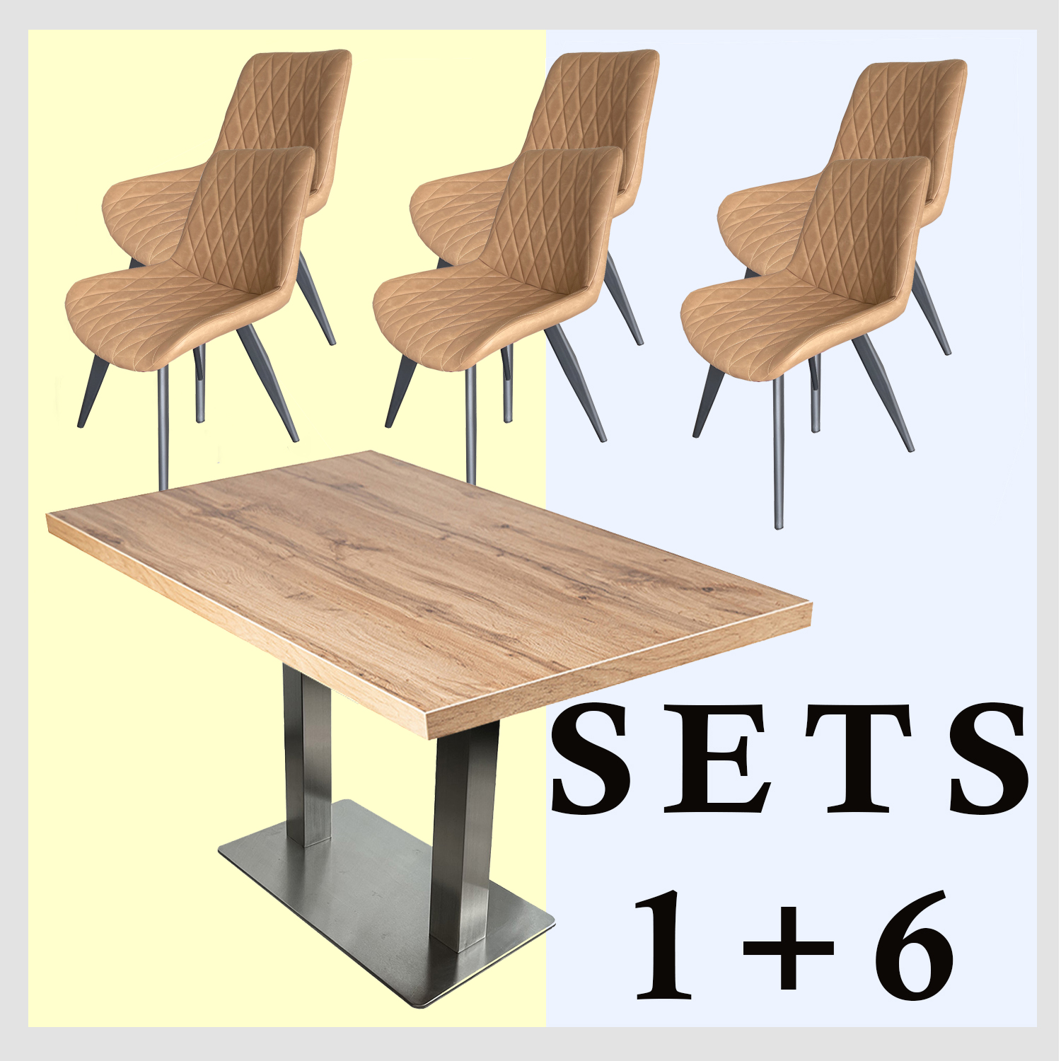 1+6 Garnitur 120x80cm Scarlet Hellbraun Restaurant Stühle Tisch Andora Silber-ING10842 1+6 Garnitur 120x80cm Scarlet Hellbraun Restaurant Stühle Tisch Andora Silber-ING10842