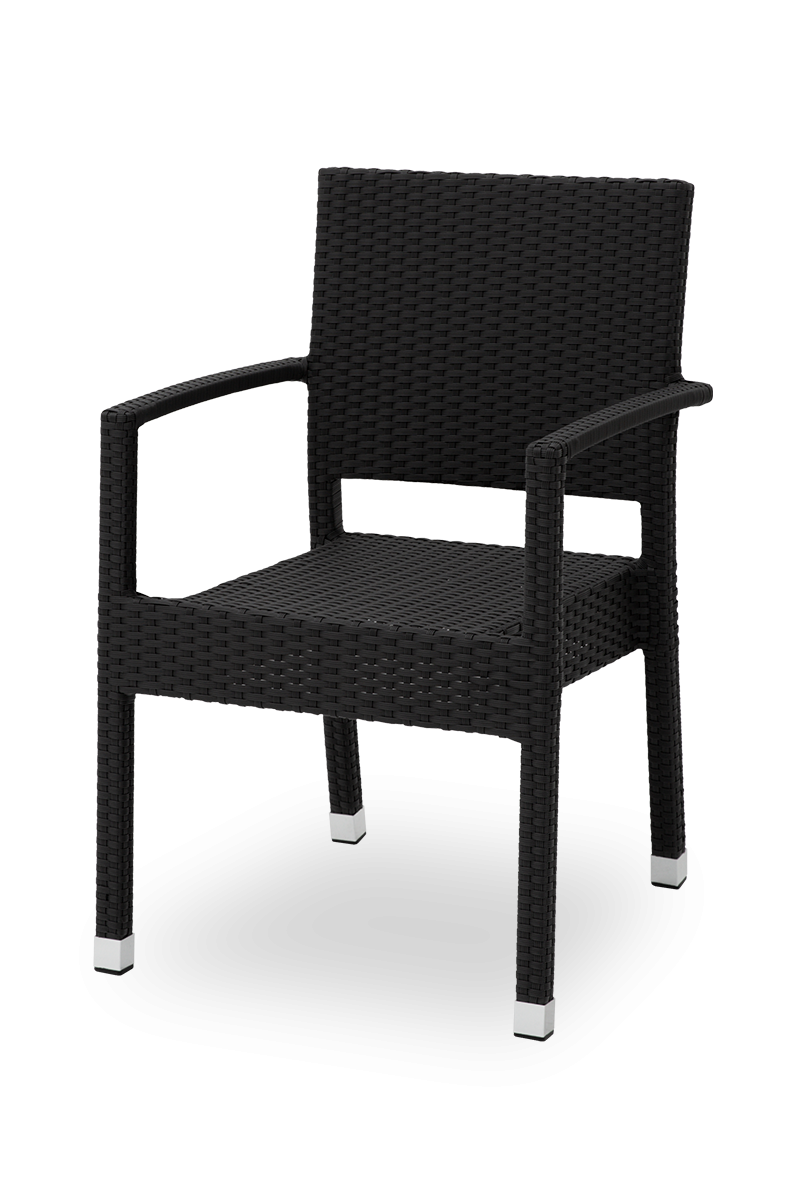 Venice zwarte polyrattan stoel met armleuning