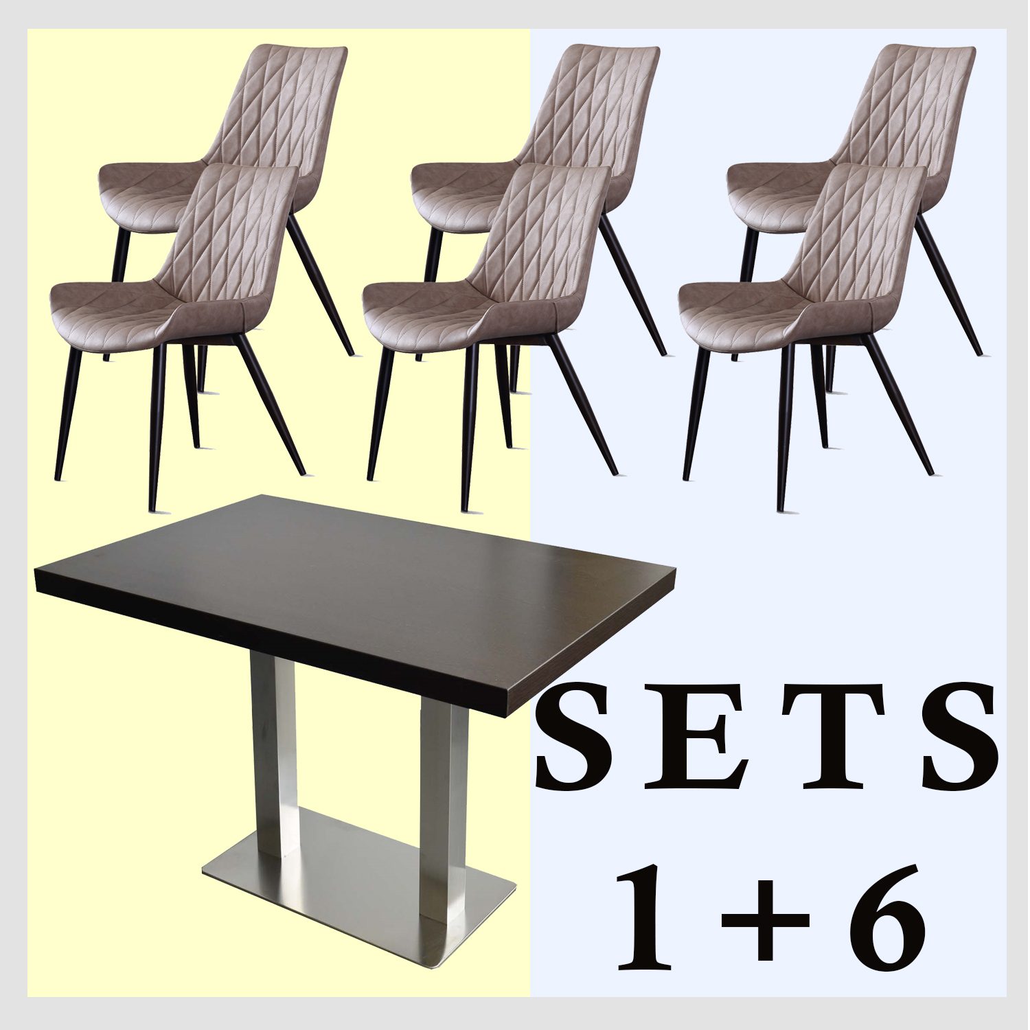1+6 set 120x80cm Scarlet Lichtbruin Restaurantstoelen Hoteltafel