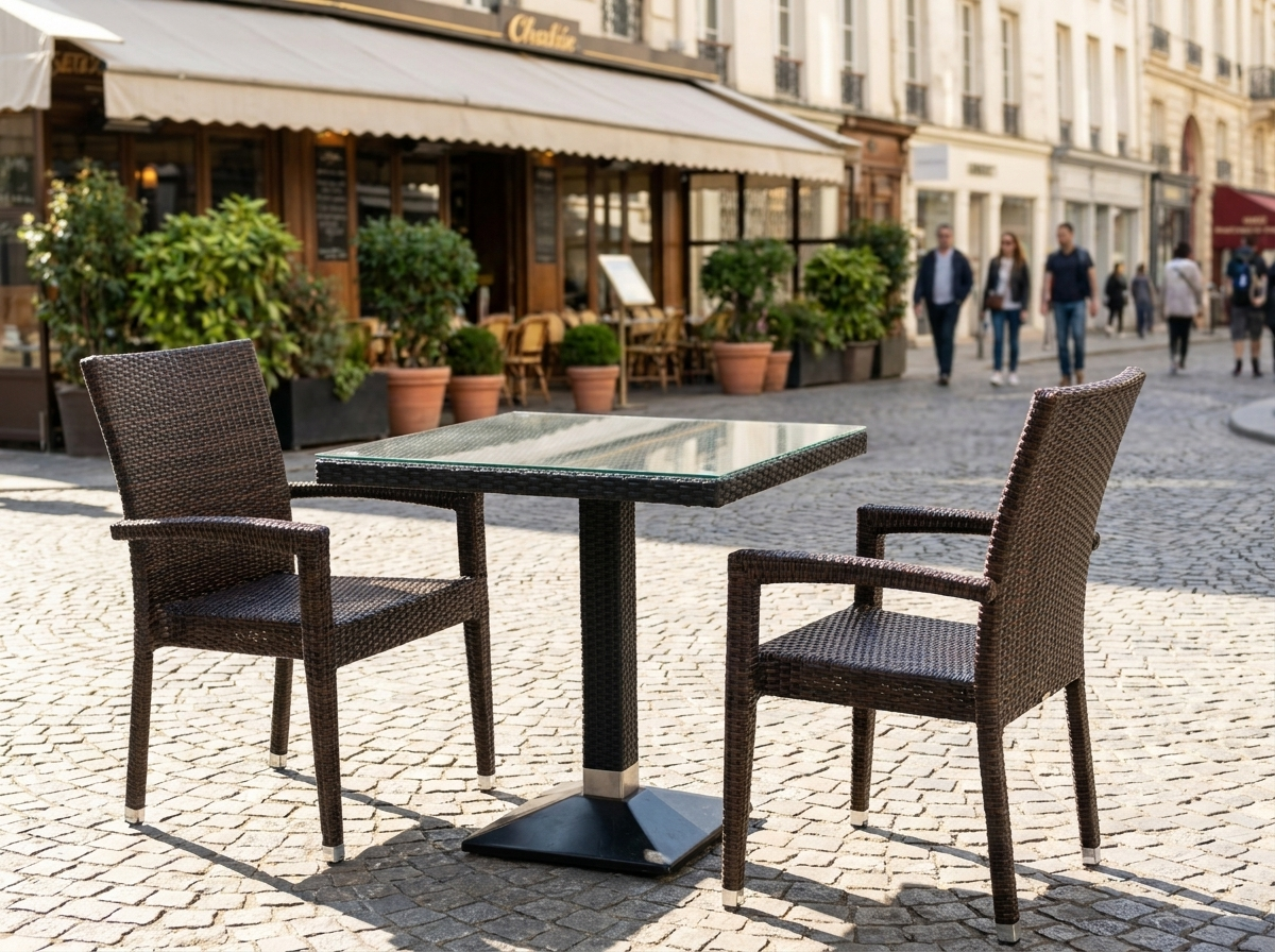 1+2 Set Verona polyrattan tuinstoelen tafel rotan stapelbaar in bruin