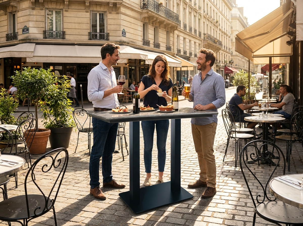 Outdoor bartafel Catania Marmerlook grijs Compact HPL tafelblad