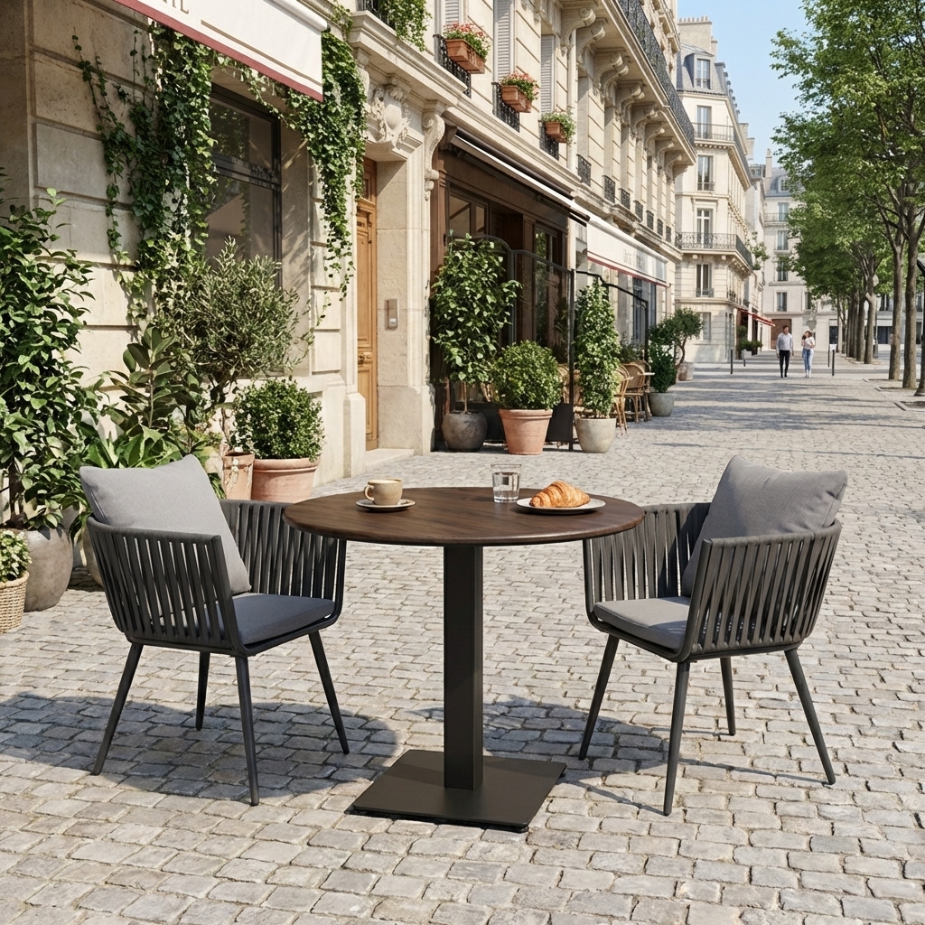 Buitentafel Catania in 60x60cm walnoot Buitenruimte Compact HPL tafelblad