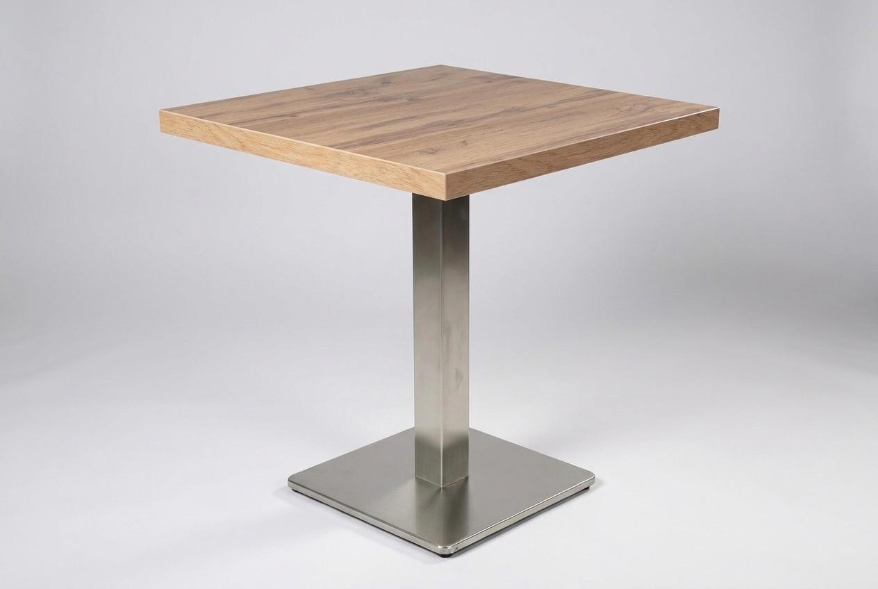 Restaurant bistrotafel 50x50cm Andora eiken gastentafel tafelpoot zilver