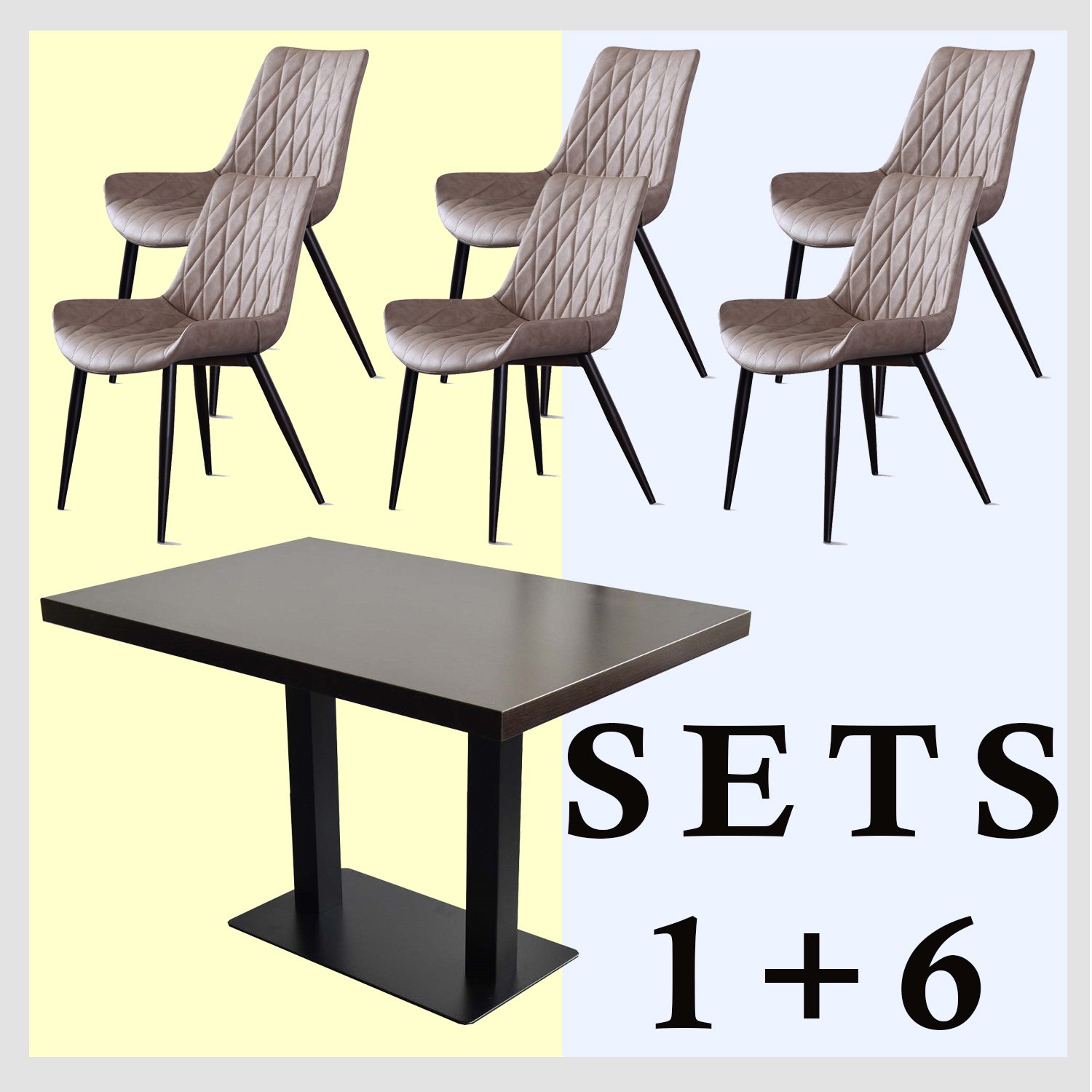 1+6 set 120x80cm Scarlet Lichtbruin Restaurantstoelen Hoteltafel